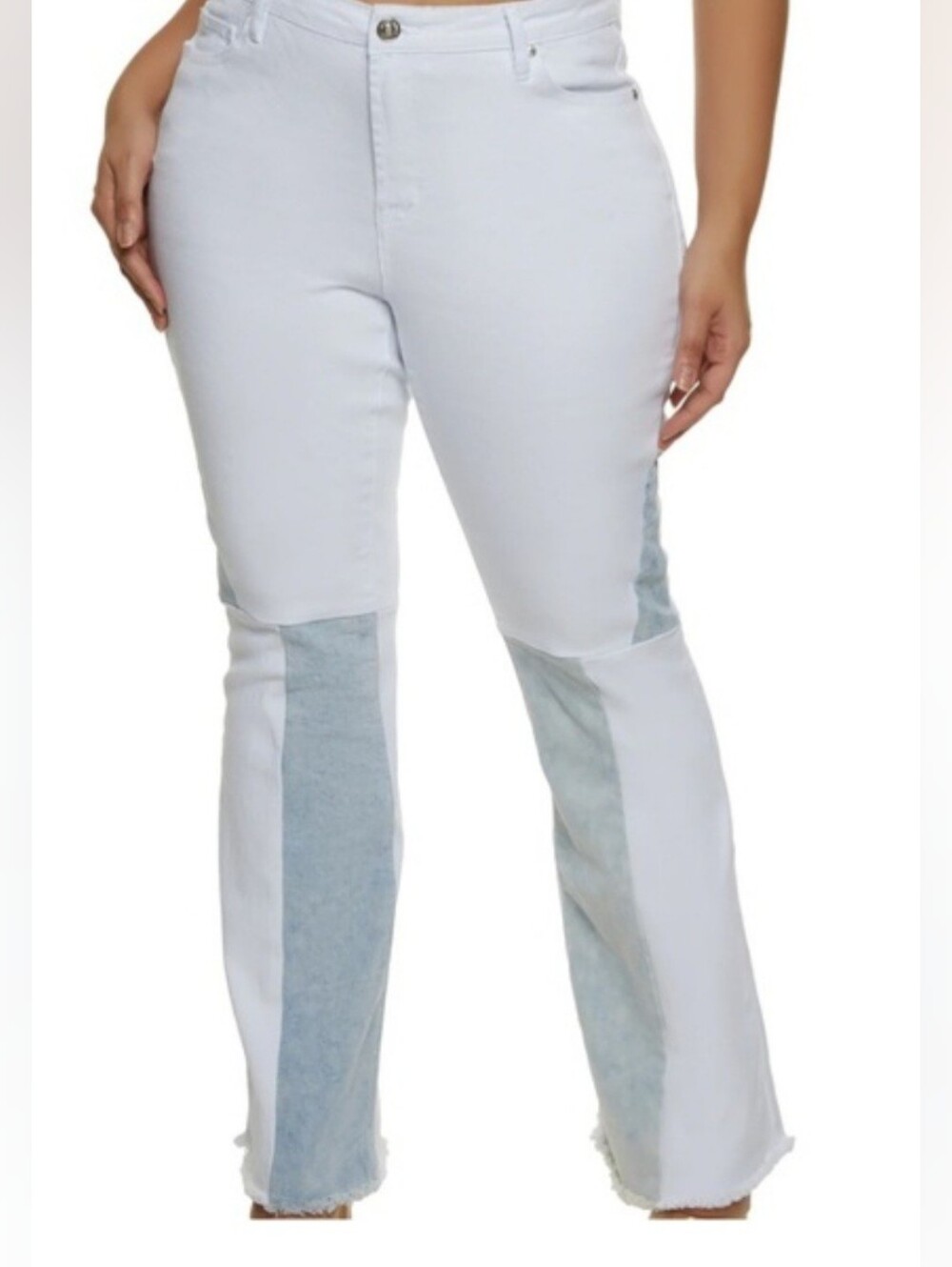 White Contrast-Panel Women’s Flare Jeans